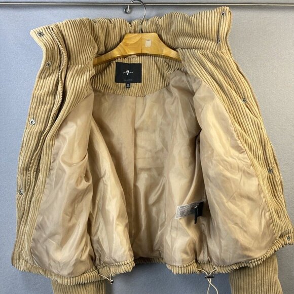 7 For All Mankind Corduroy Jacket Womens Size XS Crop Puffer Beige 81532 Trendy - Picture 13 of 14